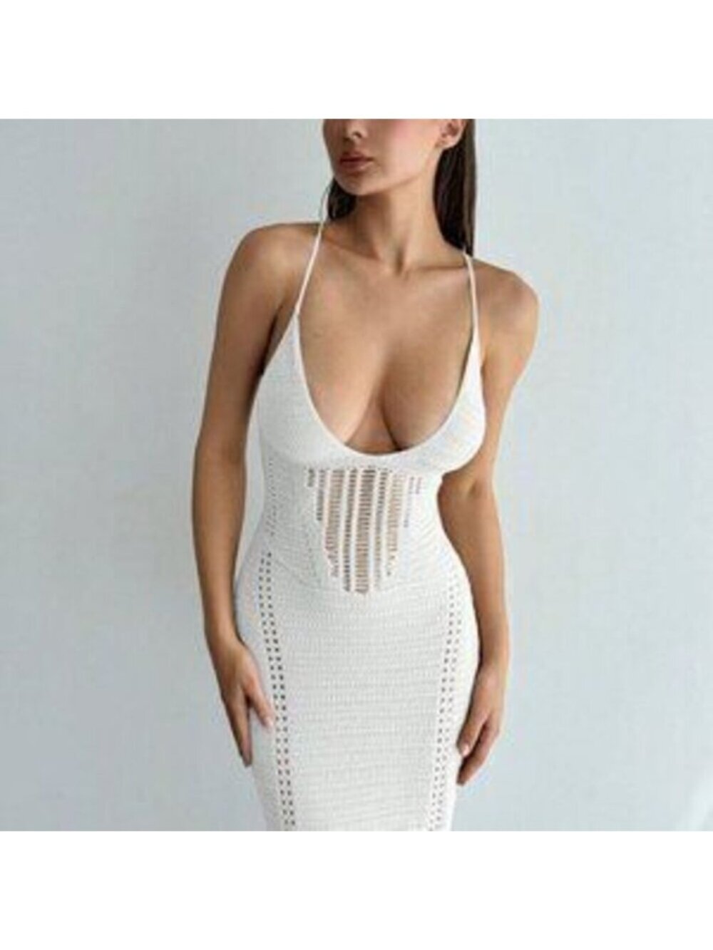 White Sexy Women's Elegant Deep V-Neck Hollow Out Spaghetti Strap Backless Slim